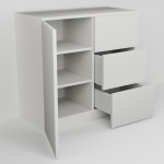 Komoda nízká s dvířkem a třemi zásuvkami (v. 76,5cm)